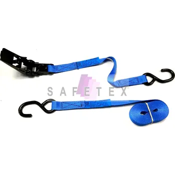 Upínací popruh upínací pás s ráčnou a S-háky 25A-2-DR-SHG, délka kompletu 1 m, barva modrá, délka pevné části 0,2 m