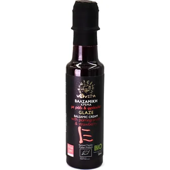 Omáčka v4vita | Bio Balzamikové glazé - granátové jablko a jahoda - 200 ml vynikající sirupová redukce rovnou z Kréty - 200 ml