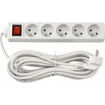 Napájecí kabel Zásuvková lišta Prodlužovací Kabel s 5 zásuvkami, 230 V, s vypínačem, 10 m
