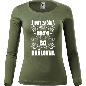 DOBRÝ TRIKO Dámské bavlněné triko Život začíná královna Velikost: M, Barva: Khaki