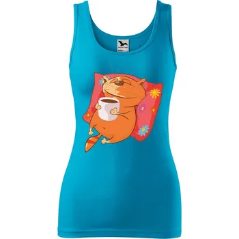 Dámské tílko s potiskem Kočka se šálkem Velikost: M, Barva: Tyrkysová