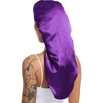 Sprchovací čepice Dlouhá saténová spací čepice 30 x 66 cm Hedvábná čepice na noc pro ženy s kudrnatými vlasy, dredy a copánky Univerzální velikost 50–66 cm fialová