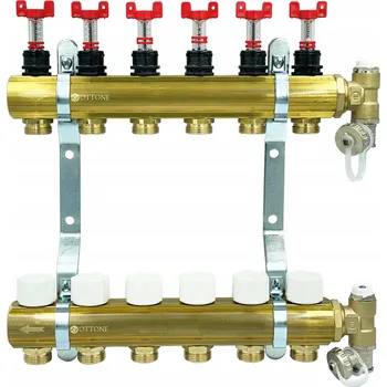 rozdělovač topení ROZDĚLOVAČ 1 PALEC PRO PODLAHOVÉ TOPENÍ MOSAZNÝ S VENTILY 7 OKRUHŮ SEKCE OTTONE