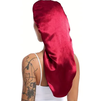 Sprchovací čepice Dlouhá saténová spací čepice 30 x 66 cm Hedvábná čepice na noc pro ženy s kudrnatými vlasy, dredy a copánky Univerzální velikost 50–66 cm červená