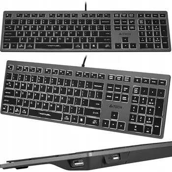 Klávesnice Podsvícená klávesnice SLIM A4Tech FX60H s USB HUBem, bílé podsvícení