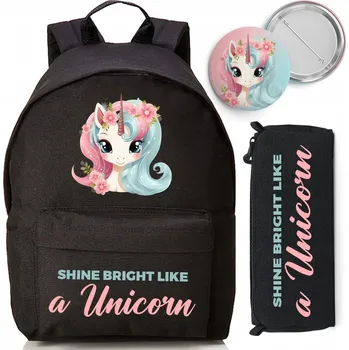 Školní batoh Školní SADA Batoh + Penál + Odznak LIKE A UNICORN Lehký Moderní Do Školy