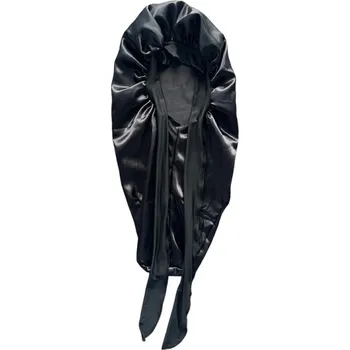 Sprchovací čepice Dlouhá hedvábná čepice 68 x 32 cm s elastickou saténovou páskou Noční čepice na vlasy pro ženy Kudrnaté vlasy Dredy Copánky Ochrana účesu černá
