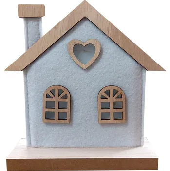 Vánoční dekorace Domek filcový bílý svítící 16*16cm 2009202-1A