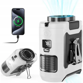 Domácí ventilátor MINI PŘENOSNÝ VENTILÁTOR S PÁSKEM, 5 RYCHLOSTÍ A SVÍTILNOU