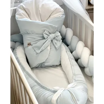 Zavinovačka Set do postýlky s péřovou zavinovačkou - světle modrý s bílou bavlnou