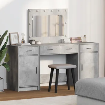 Toaletní stolek 3dílná sada toaletního stolku s LED v betonově šedém kompozitním dřevu Šedá3334248