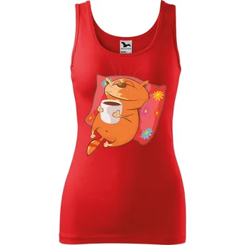 Dámské tílko s potiskem Kočka se šálkem Velikost: 2XL, Barva: Červená