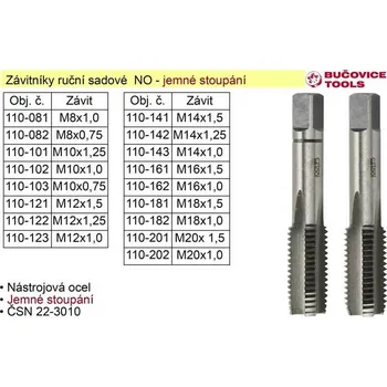 BUČOVICE TOOLS a.s. Závitníky ruční sadové M12x1,0 NO jemný závit