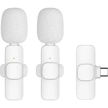 Bluetooth reproduktor oem Bezdrátový lavalier mikrofon typu C dvojitý (2 v sadě) K1 bílý