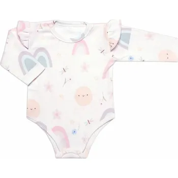 Kojenecký body Body dl. rukáv s volánkem, bavlna, zapínání u krku Mrofi, Rainbow - bílé 86 (12-18m)