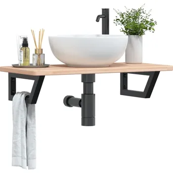 Koupelnový nábytek Deska pod umyvadlo nástěnná ocel a masivní dubové dřevo Hnědá3302331