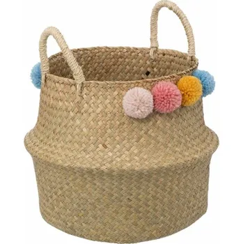 Úložný box Úložný box Atmosphera Přírodní koš na hračky s bambulemi, 33 × 38 cm