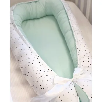 Hnízdečko pro miminko Oboustranné hnízdečko pro miminko - černý puntík s mint mušelínem