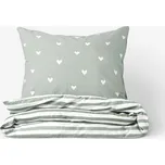 Bavlněné povlečení - Srdíčka na šalvějově zeleném s proužky 140 x 200 a 70 x 90 cm