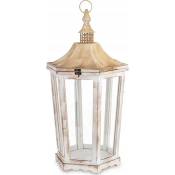 Svícen Dřevěná Lucerna Lampion Bílá Hnědá Retro Patinovaná Dekorace