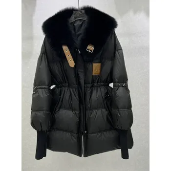 Dámská parka Dámská zimní bunda s pravou liščí kožešinou Barva: Černá, Velikost: M