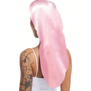 Sprchovací čepice Dlouhá saténová spací čepice 30 x 66 cm Hedvábná čepice na noc pro ženy s kudrnatými vlasy, dredy a copánky Univerzální velikost 50–66 cm růžová