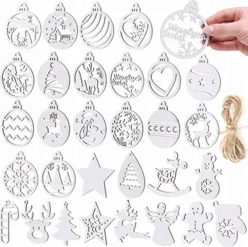 Vánoční dekorace DŘEVĚNÉ VÁNOČNÍ VÁNOČNÍ BAŇKY bílé VÁNOČNÍ OZDOBY Přívěsky 30 ks POLSKÉ