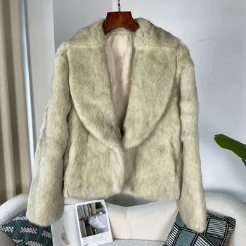 Dámský kabát Dámský huňatý kabát z přírodní králičí kožešiny Barva: Zelená, Velikost: XL