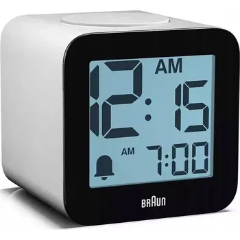 Budík BÍLÝ MLUVÍCÍ PODSVÍCENÝ ELEKTRONICKÝ BUDÍK BRAUN BC25WP ALARM OPAKOVANÉ ZVONĚNÍ