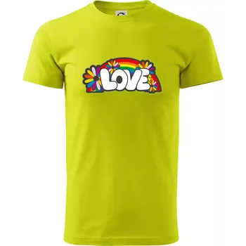 Pánské tričko Love s duhou v pozadí - Klasické pánské triko vyšší gramáže - XL ( Limetková )