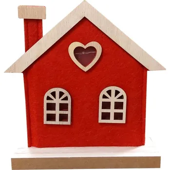 Vánoční dekorace Domek filcový červený svítící 16*16cm 2009202-1B