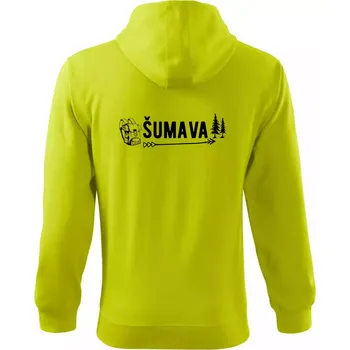 Pánská mikina Šumava nápis - Mikina s kapucí na zip trendy zipper - 3XL ( Limetková )