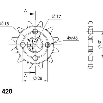 Řetězová sada pro motocykl Řetězové kolečko SUPERSPROX CST-253:12 12 zubů, 420