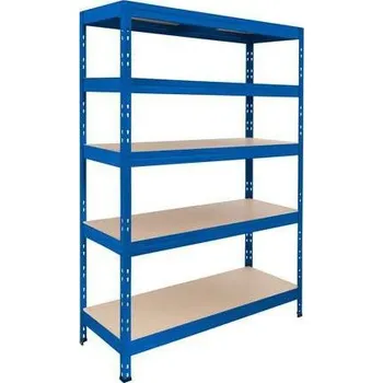 Dílenský regál Kovový regál Rapid 3, 180 x 120 x 45 cm, 250 kg/police, 5 dřevovláknitých HDF polic, modrý