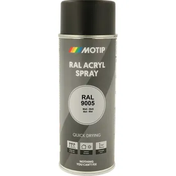 Barva ve spreji Motip akrylová rychleschnoucí barva RAL 9005 černá matná ve spreji 400 ml