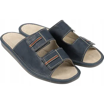 Pánské pantofle Pánské kožené Nazouváky tmavě modré barvy, nastavitelné, Papuče vel.