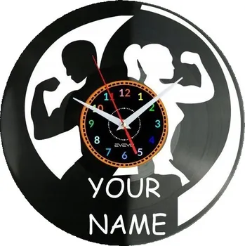 Hodiny Sport Fitness Nástěnné Hodiny s Vinylovou Deskou a Jménem - Moderní Dekorace