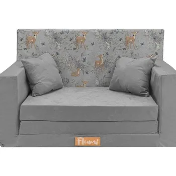 Pohovka Flumi Dětská rozkládací pohovka šedá se srnkou