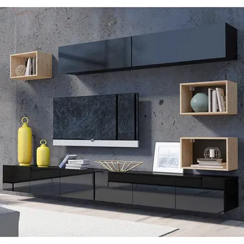 Obývací stěna Obývací stěna CALABRINI c | 300 cm | 7 dílů F1 | černá lesk/dub artisan