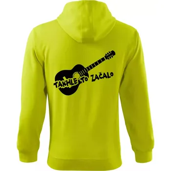 Pánská mikina Kytara, takhle to všechno začalo - Mikina s kapucí na zip trendy zipper - M ( Limetková )