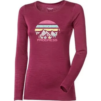 Dámské tričko PROGRESS HELA dámské triko dlouhý rukáv 100% merino vlna vínový melír XL