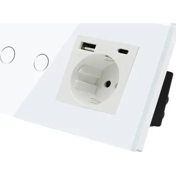 vypínač Zásuvka typu F s USB a USB-C nabíjením Dotykový 2gang vypínač s montážním rámečkem Bílý panel do zdi pro domácí elektroinstalace