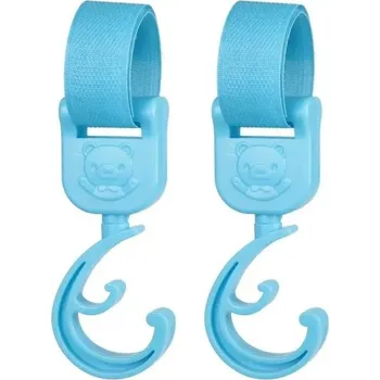 Sada 2 ks háčky na kočárek ve tvaru C 15 cm Univerzální otočné držáky na tašky Uchycení na suchý zip modrá