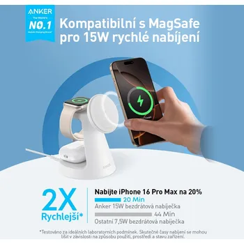 Nabíječka bezdrátová ANKER MagGo 3v1 pro Apple iPhone / AirPods / Watch + EU adaptér - bílá
