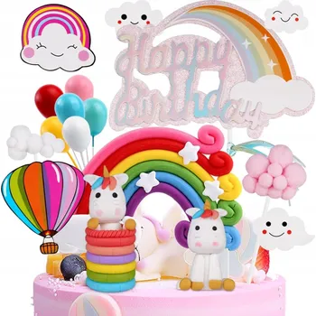 Party dekorace OZDOBY NA DORT K NAROZENINÁM DEKORACE DUHOVÉ FIGURKY BALÓNKY NA DORT