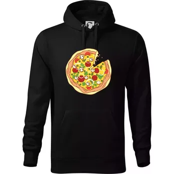 Pánská mikina Pizza + Pizza kousek - Mikina pánská Cape s kapucí - 5XL ( Černá )
