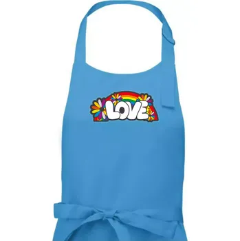 Kuchyňská zástěra Love s duhou v pozadí - Dámská zástěra na vaření - Univerzální velikost ( Světlý tyrkys )