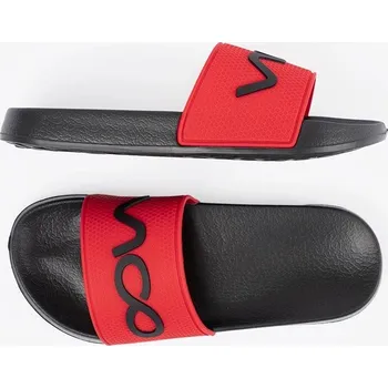 Dámské žabky Praktické černá a červené dámské nazouváky na plochém podpatku 38