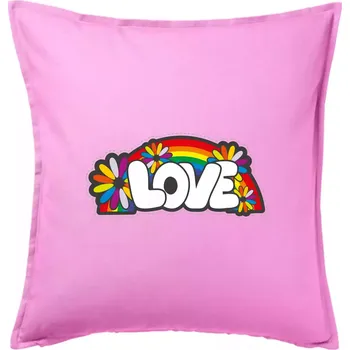 Polštář Love s duhou v pozadí - Polštář 50x50 - 50x50 - Pouze potah ( Růžová )