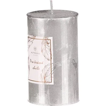 Svíčka Svíčka metalická - 10 cm, bez vůně, parafín, stříbrná